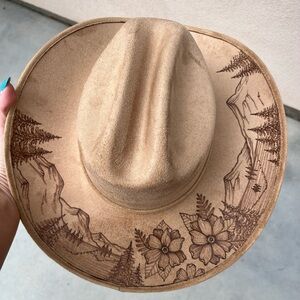 Floral mountain cowboy hat tan nature cowg hat